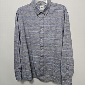 ROWN Men's Lg Long Sleeve Button Down Collar Cotton Blend Shirt Blue Heathered